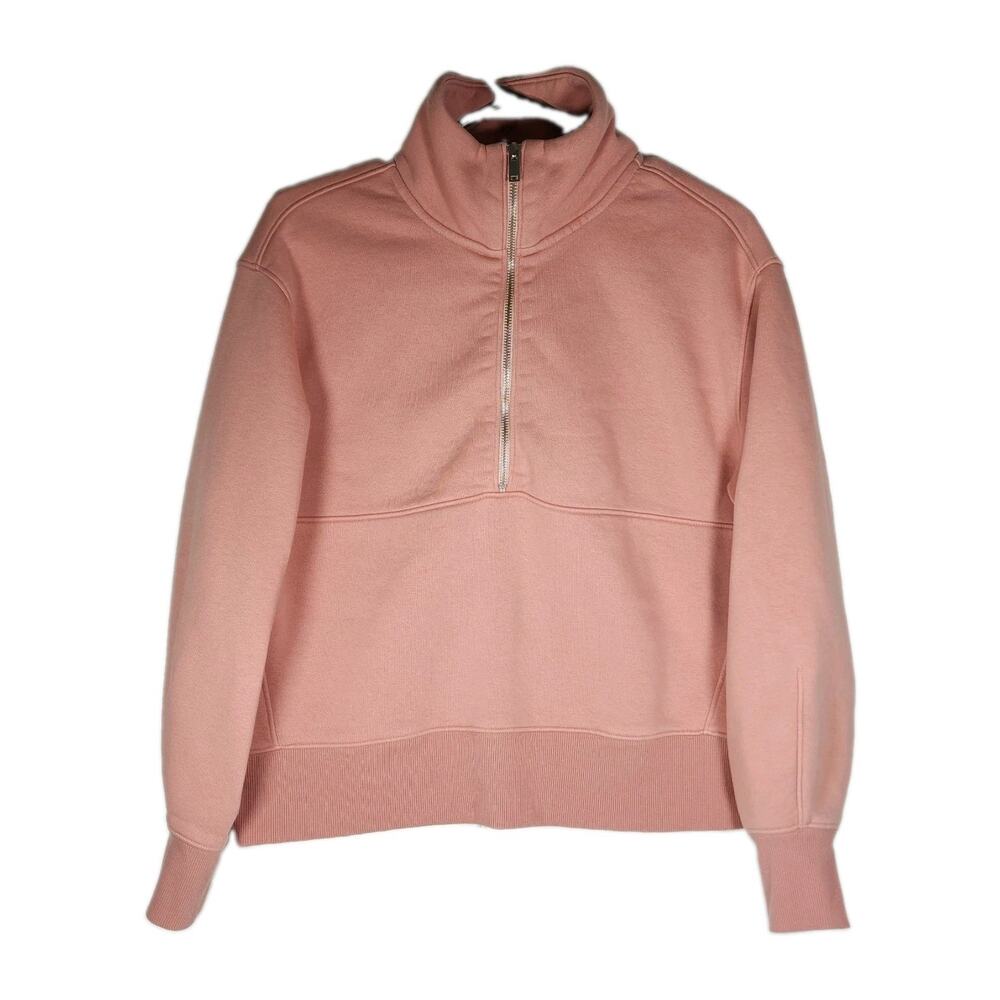 Everlane Women's The Track Half-Zip Sz XS Light Rose Cotton Sweatshirt